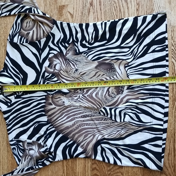 (M) Jackets Galore by John Farah Zebra Print 3/4 Sleeve Top ❤ Bejeweled - Picture 5 of 7